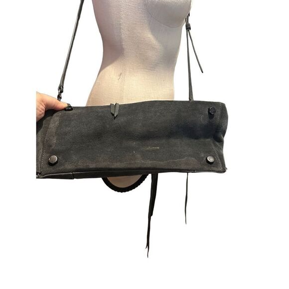 Rebecca Minkoff Grey Handbag Suede Leather Zipper Medium Crossbody Strap Fringe - Picture 8 of 16